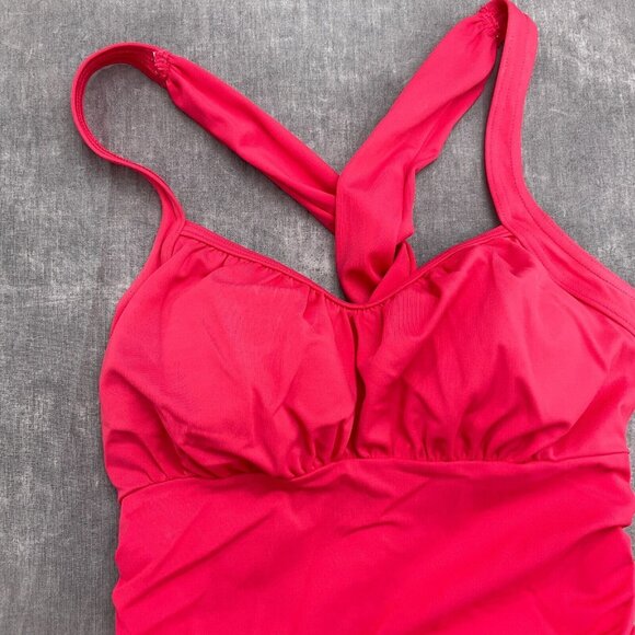 Lands End Tank Suit Women 6L Coral Ruched Pad‎ Bra Wide Halter Nylon Spandex 1pc - Picture 2 of 9